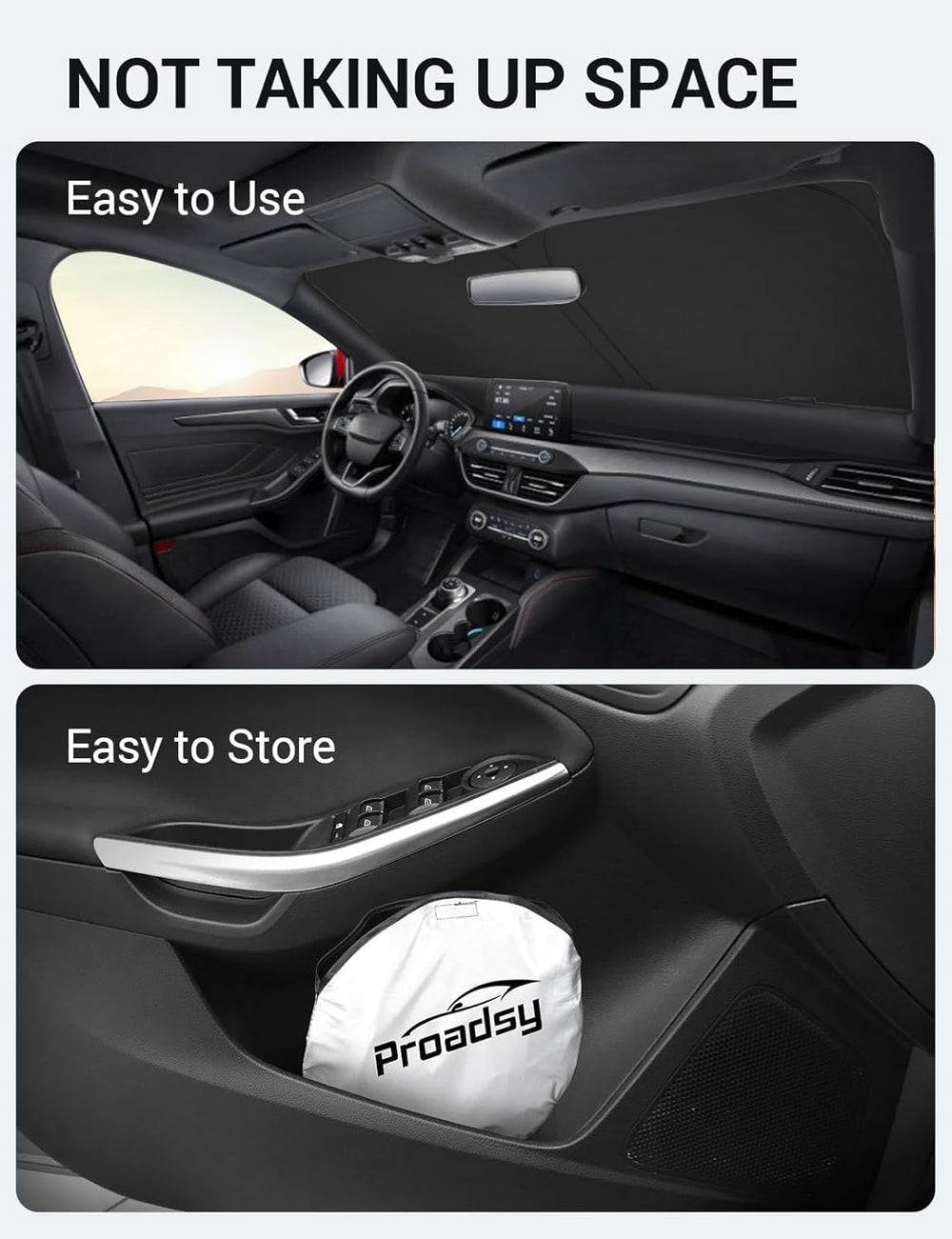 Proadsy Custom Fit 2012-2018 Ford Focus S, RS, ST, SE, SEL, Titanium, Electric Sedan Hatchback Windshield Sun Shade 4-Layer Foldable Front Sunshade Protector Sun Visor Blocks UV Rays Keep Car Cooler