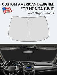 Custom American designed 2016-2021 Honda Civic windshield sunshade, will not sag or collapse