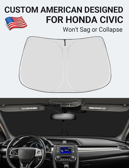 Custom American designed 2016-2021 Honda Civic windshield sunshade, will not sag or collapse
