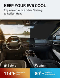 2023-2026 Kia EV6 windshield sun shade keeps car interior cool, before and after comparison
