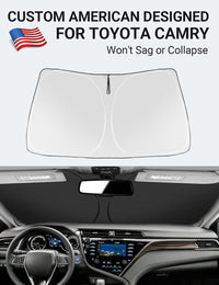 Custom American designed 2018-2026 Toyota Camry windshield sunshade, will not sag or collapse