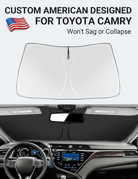 Custom American designed 2018-2026 Toyota Camry windshield sunshade, will not sag or collapse