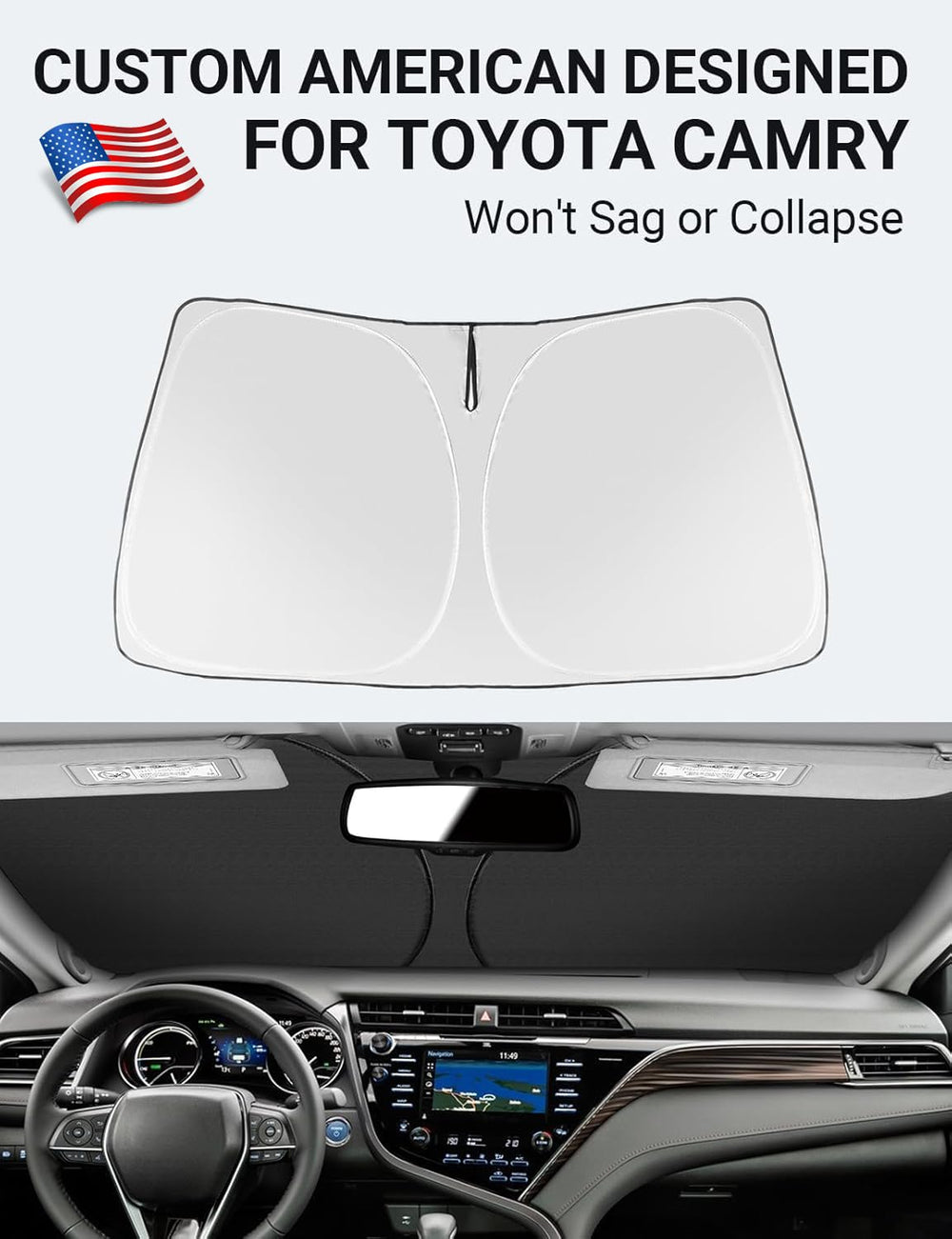 Proadsy 2025 Upgrade Windshield Sun Shade Custom Fit 2018-2024 2025 Camry LE XLE Hybrid SE XSE 4-Layer Foldable Front Sunshade Protector Sun Visor Blocks UV Rays Keep Car Cooler