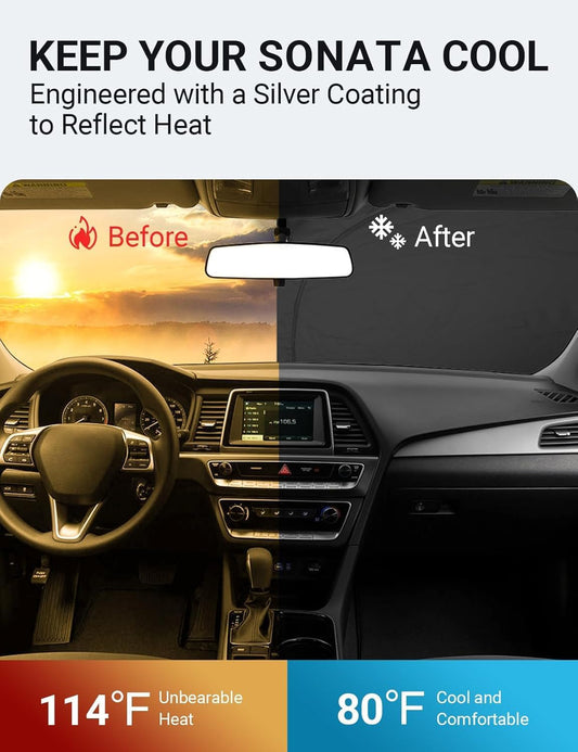 Custom American designed 2015-2019 Hyundai Sonata windshield sunshade, will not sag or collapse