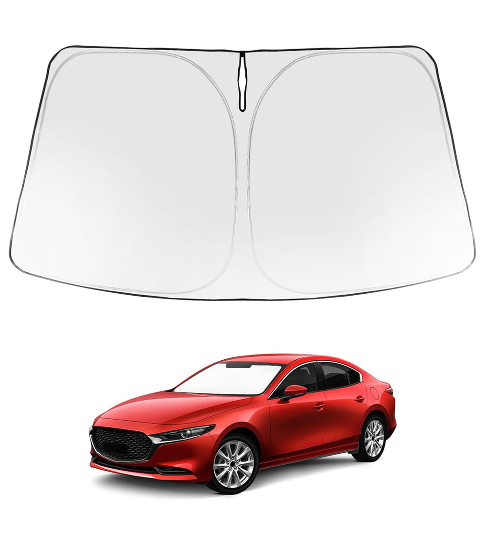 Proadsy 2025 Upgrade Windshield Sun Shade Custom Fit Mazda 3 2019-2023 2024 2025 Mazda3 Hatchback/Sedan Front Sunshade Protector Foldable Sun Visor Blocks UV Rays Keep Car Cooler