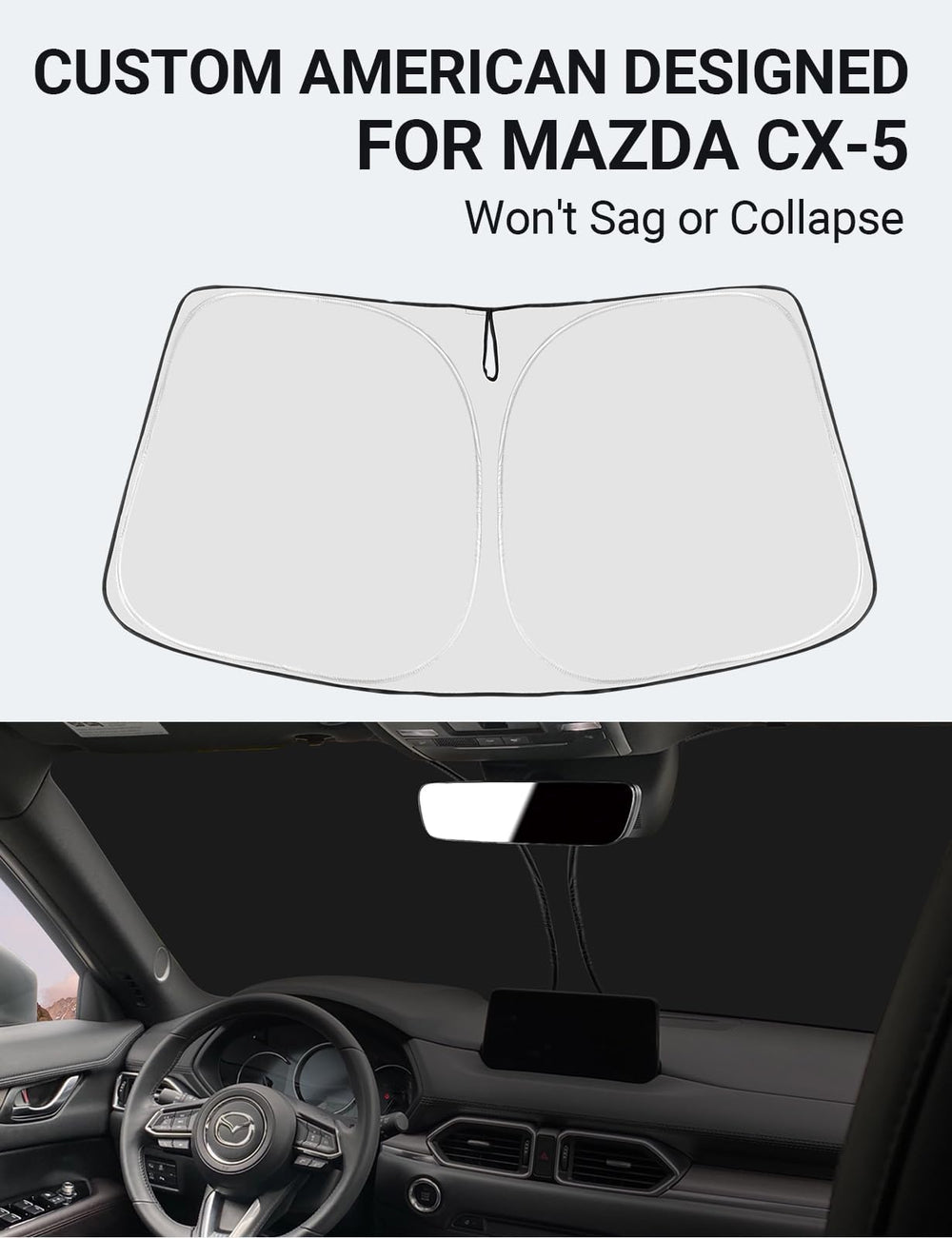 Proadsy 2025 Upgrade Windshield Sun Shade Custom Fit Mazda CX5 CX-5 2017-2024 2025 4-Layer Foldable Front Sunshade Protector Sun Visor Blocks UV Rays Keep Car Cooler
