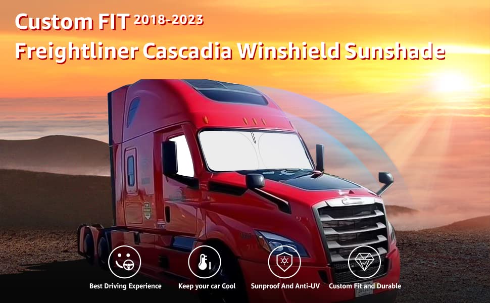 Front Windshield and Side Windows Custom Fit 2018-2024 2025 Freightliner Cascadia, Semi-Truck Semi, Commercial & Big Rig Truck Sun Shade Foldable Sun Protector Privacy Cover
