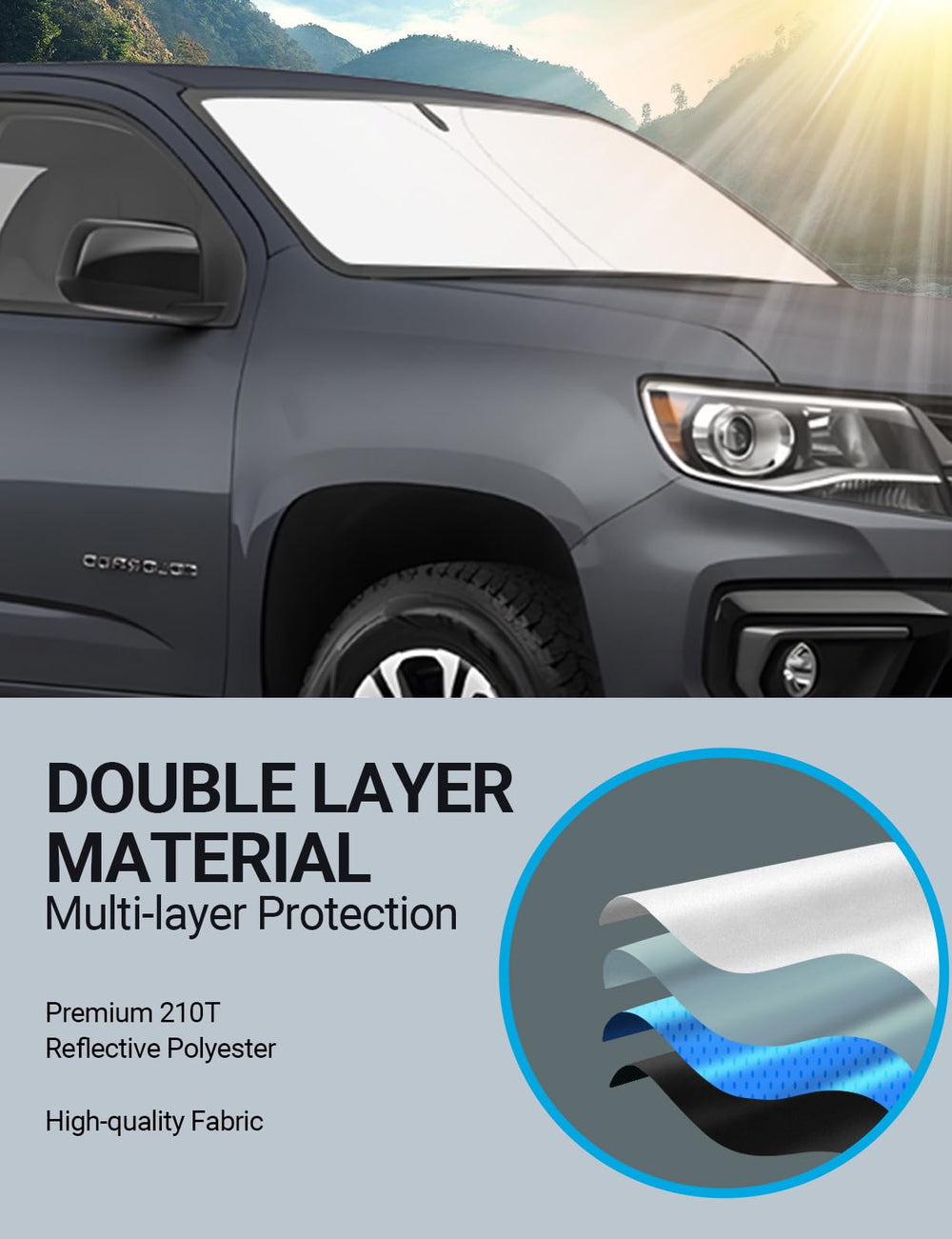 Proadsy 2025 Upgrade Windshield Sun Shade Custom Fit Chevrolet Colorado 2015-2022 4-Layer Foldable Front Sunshade Protector Sun Visor Blocks UV Rays Keep Car Cooler Accessories
