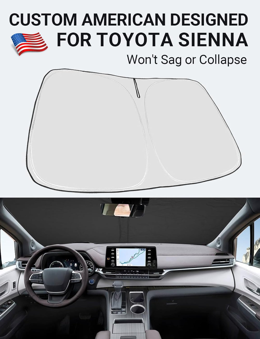 Proadsy Windshield Sun Shade for Sienna Mini Van 2021-2025 2026 4-Layer Foldable Front Sunshade Protector Sun Visor Blocks UV Rays Keep Car Cooler