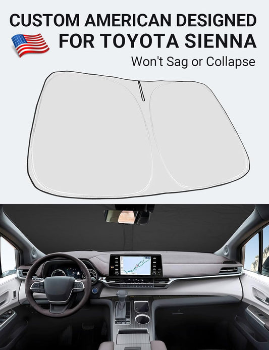 Proadsy 2026 Upgrade Windshield Sunshade Custom Fit 2021-2025 Sienna Mini Van Reflective Heat Sun UV Protector Foldable Front Window Shade Accessories