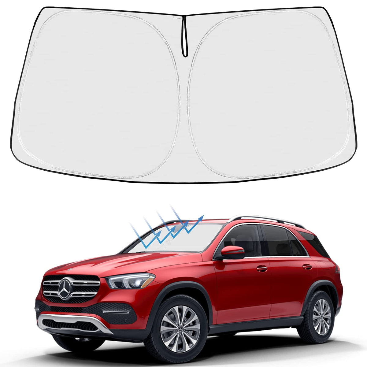 Proadsy 2025 Upgrade Windshield Sun Shade Custom Fit Mercedes Benz GLE 2020-2024 2025 4-Layer Foldable Front Sunshade Protector Sun Visor Blocks UV Rays Keep Car Cooler
