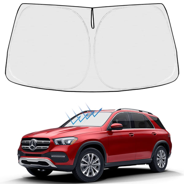 Proadsy 2025 Upgrade Windshield Sun Shade Custom Fit Mercedes Benz GLE 2020-2024 2025 4-Layer Foldable Front Sunshade Protector Sun Visor Blocks UV Rays Keep Car Cooler