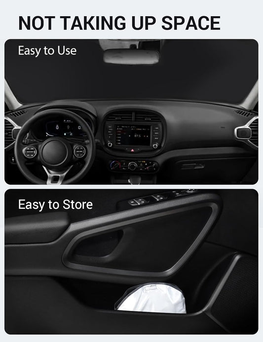 Proadsy 2026 Upgrade Windshield Sun Shade Custom Fit Kia Soul 2020-2025 2026 4-Layer Foldable Front Sunshade Protector Sun Visor Blocks UV Rays Keep Car Cooler