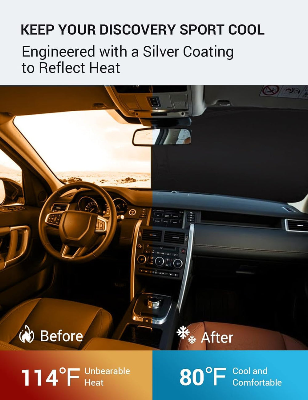 Proadsy 2025 Upgrade Windshield Sun Shade Custom Fit 2014-2019 Land Rover Discovery Sport Foldable Front Sunshade Protector Sun Visor Blocks UV Rays Keep Car Cooler