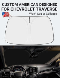 2018-2023 Chevrolet Traverse windshield sun shade keeps car interior cool, before and after comparison