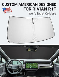 Custom American designed 2022-2026 Rivian R1T Block windshield sunshade, will not sag or collapse