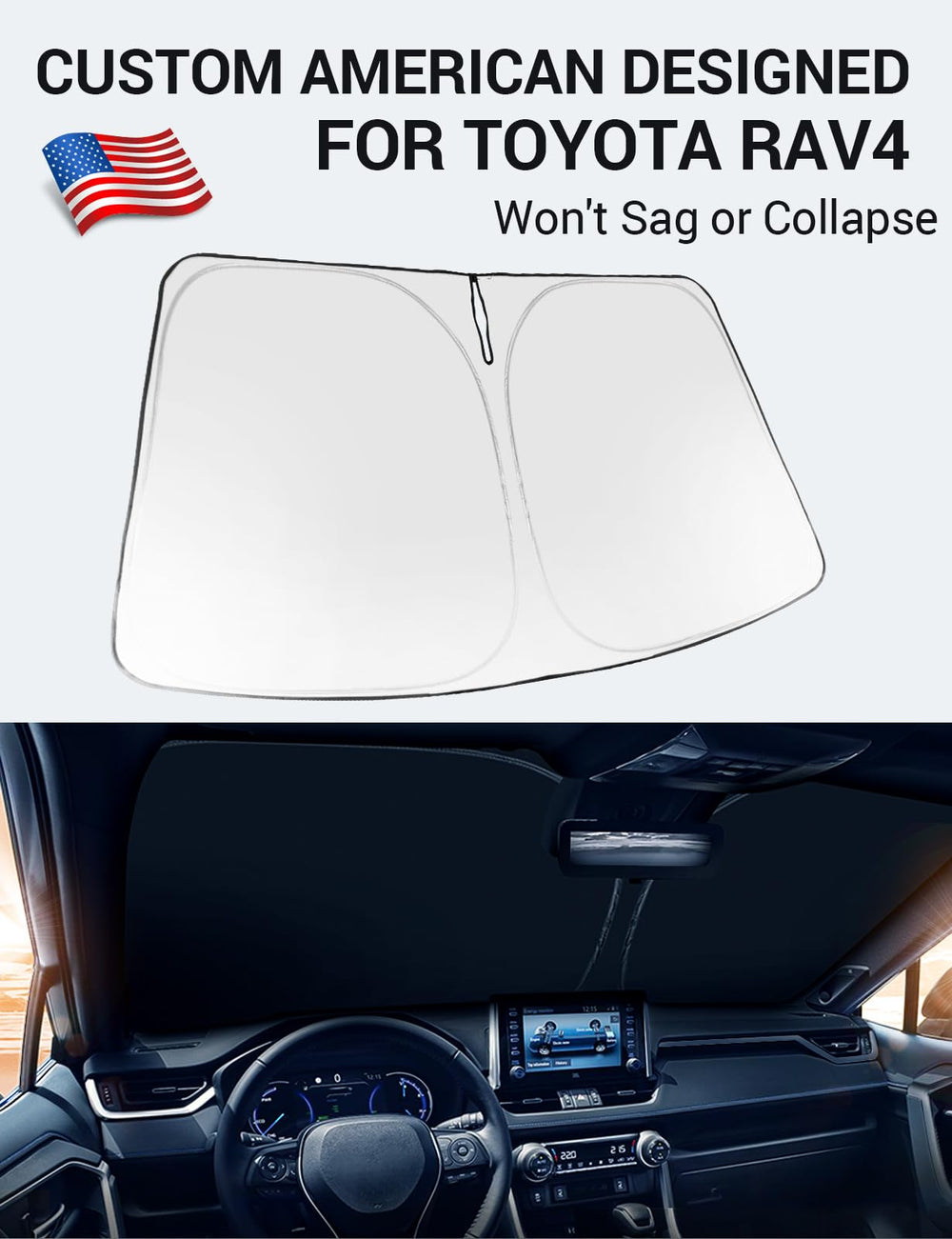 Proadsy 2025 Upgrade Front Windshield Sun Shade Foldable RAV4 Sunshade Protector Custom Fit 2019-2025 RAV-4 SUV Crossover, TRD Off-Road, LE XLE Premium Limited XSE Hybrid Adventure Prime Accessories