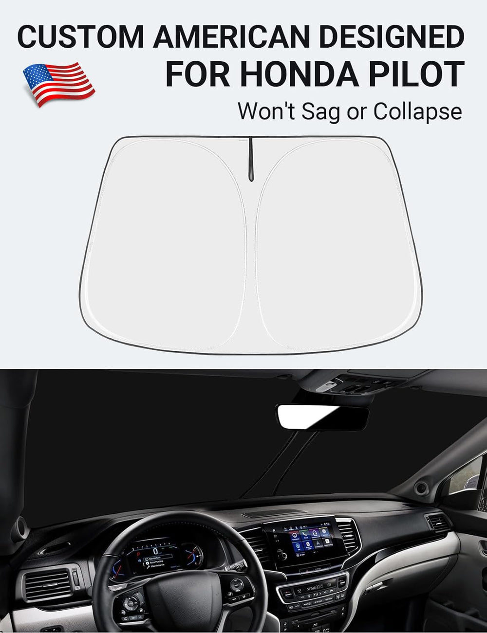 Proadsy 2025 Upgrade Windshield Sun Shade Custom Fit Honda Pilot 2016-2024 2025 4-Layer Foldable Front Sunshade Protector Sun Visor Blocks UV Rays Keep Car Cooler