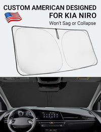 Custom American designed 2017-2022 Kia Niro windshield sunshade, will not sag or collapse