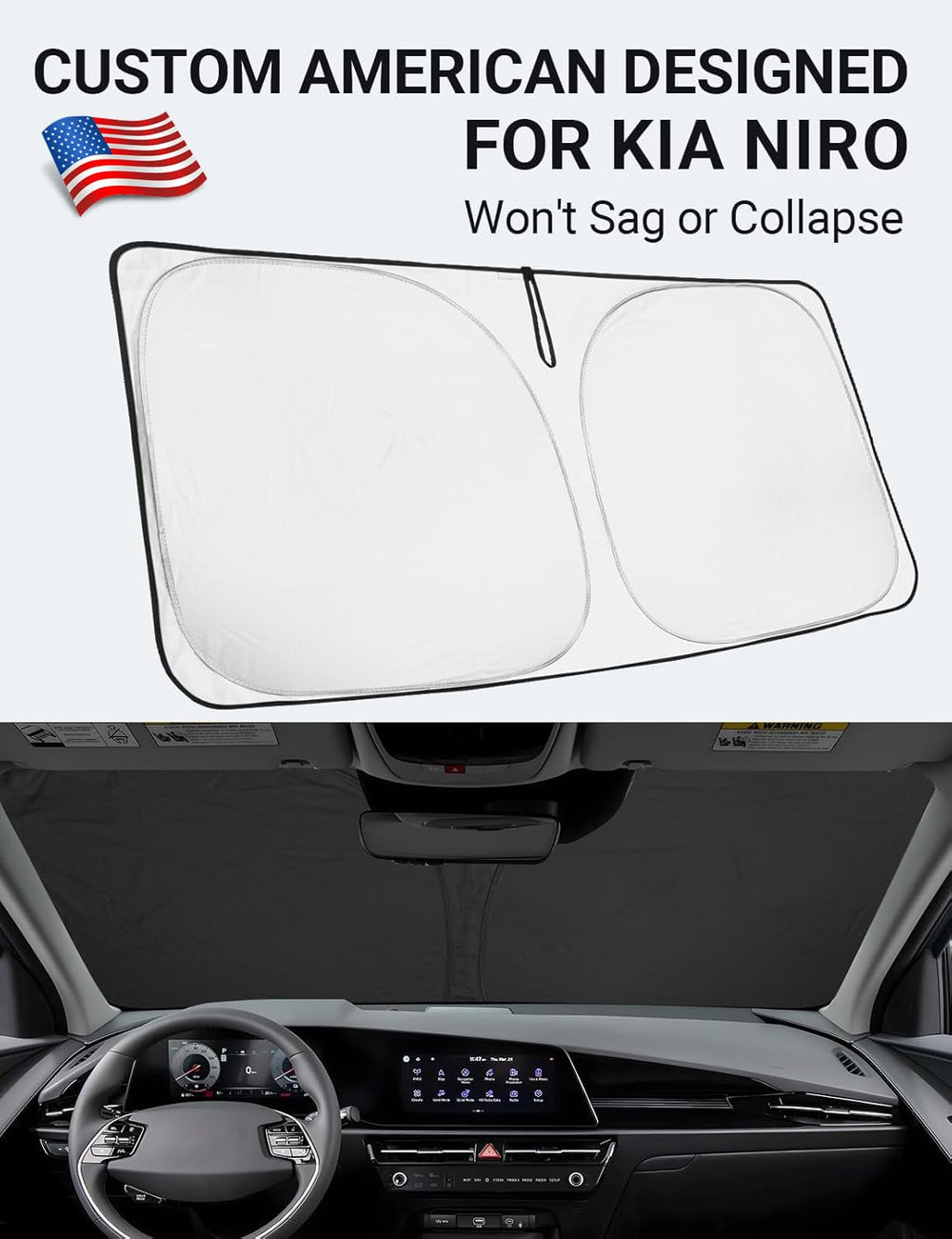 Proadsy 2025 Upgrade Windshield Sun Shade Custom Fit Kia NIRO 2017-2022 4-Layer Foldable Front Sunshade Protector Sun Visor Blocks UV Rays Keep Car Cooler