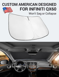 Custom American designed 2014-2021 Infiniti QX60 windshield sunshade, will not sag or collapse