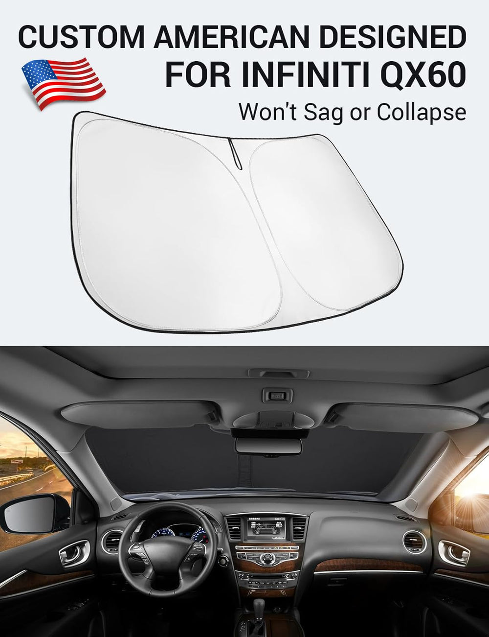 Proadsy 2025 Upgrade Windshield Sun Shade Custom Fit Infiniti QX60 2014-2021 4-Layer Foldable Front Sunshade Protector Sun Visor Blocks UV Rays Keep Car Cooler