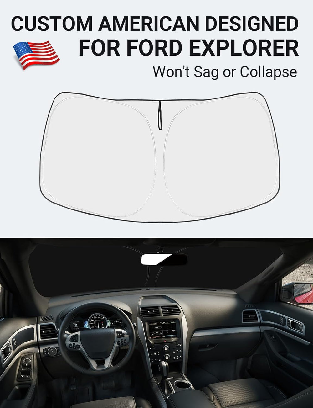 Proadsy Custom Fit Ford Explorer SUV 2011-2019 Windshield Sun Shade 4-Layer Foldable Front Sunshade Protector Sun Visor Blocks UV Rays Keep Car Cooler
