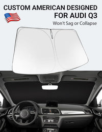 Custom American designed 2013-2018 Audi Q3 windshield sunshade, will not sag or collapse
