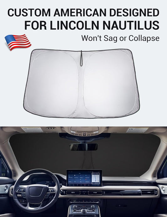 Custom American designed 2019-2023 Lincoln Nautilus windshield sunshade, will not sag or collapse
