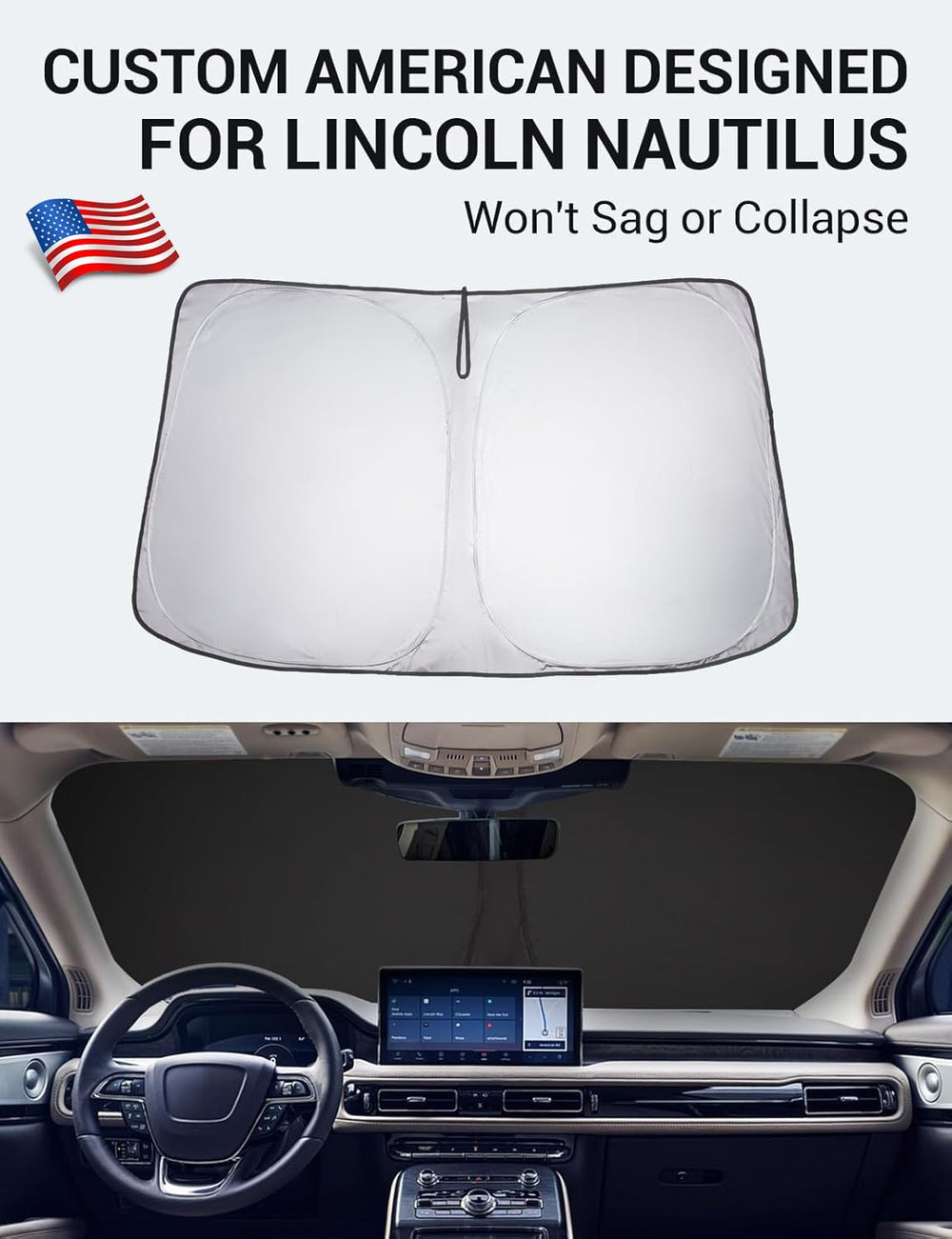 Proadsy 2025 Upgrade Windshield Sun Shade Custom Fit 2019-2023 Lincoln Nautilus 4-Layer Foldable Front Sunshade Protector Sun Visor Blocks UV Rays Keep Car Cooler