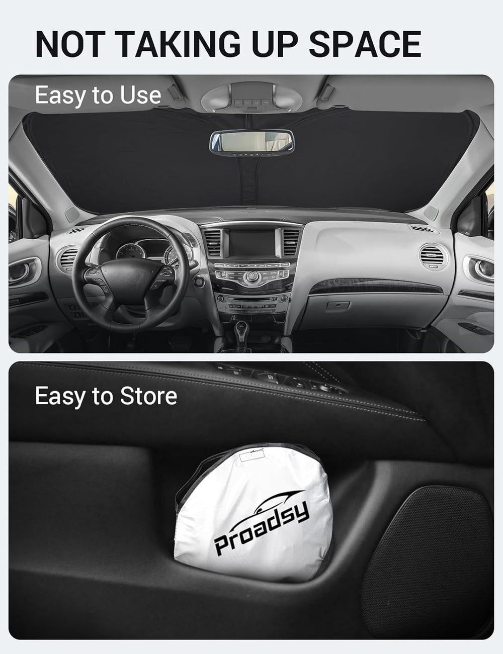 Proadsy 2025 Upgrade Windshield Sun Shade Custom Fit Infiniti QX60 2014-2021 4-Layer Foldable Front Sunshade Protector Sun Visor Blocks UV Rays Keep Car Cooler