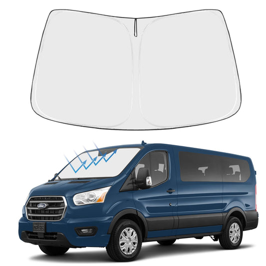Proadsy Windshield Sun Shade for 2015-2025 2026 Ford Transit 4-Layer Foldable Front Sunshade Protector Sun Visor Blocks UV Rays Keep Car Cooler