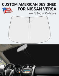 Custom American designed 2015-2019 Nissan Versa windshield sunshade, will not sag or collapse