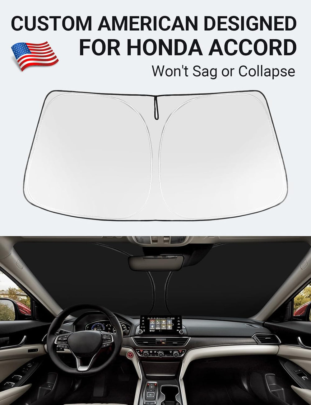 Proadsy 2025 Upgrade Windshield Sun Shade Custom Fit 2018-2025 Honda Accord (Not for 2022 Sport) 4-Layer Foldable Front Sunshade Protector Sun Visor Blocks UV Rays Keep Car Cooler Accessories
