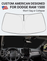 Custom American designed 2019-2026 Dodge RAM 1500 2Dr windshield sunshade, will not sag or collapse