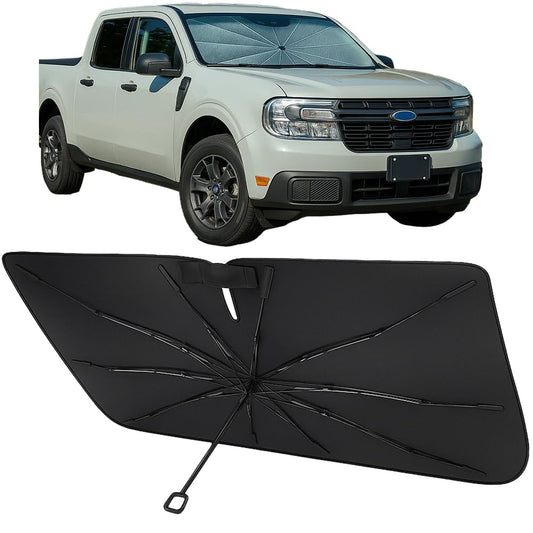 Proadsy Windshield Sun Shade Umbrella for Ford Maverick 2022-2025 2026 Foldable Car Umbrella Sunshade with Soft TPU Handle Spring Structure Crystal Cooling Material Protect Car from Rays & Heat