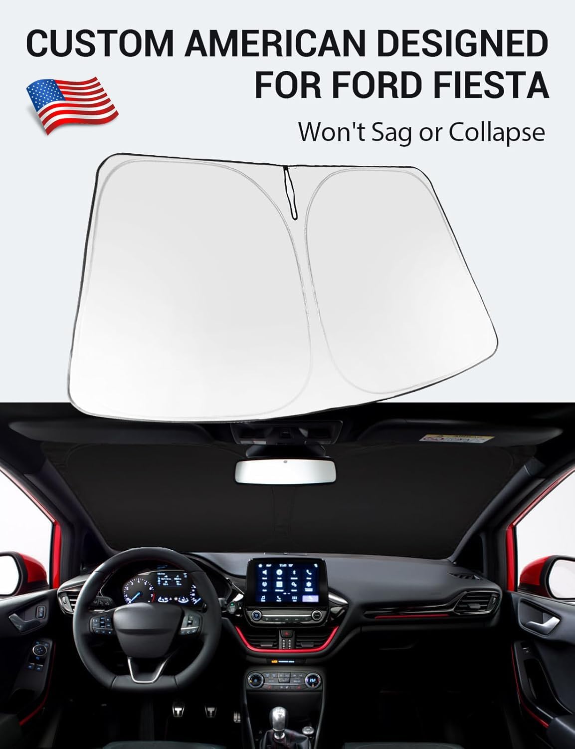2017-2019 Ford Fiesta custom-fit sunshade - folded compact