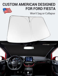 Proadsy 2026 Upgrade Windshield Sun Shade Custom Fit 2017-2019 Ford Fiesta Foldable Front Sunshade Protector Sun Visor Blocks UV Rays Keep Car Cooler