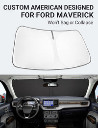 Custom American designed 2022-2026 Ford Maverick windshield sunshade, will not sag or collapse