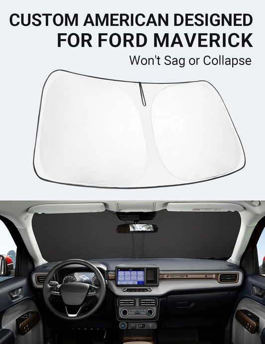 Custom American designed 2022-2026 Ford Maverick windshield sunshade, will not sag or collapse