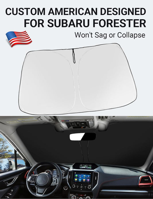 Custom American designed 2019-2024 Subaru Forester windshield sunshade, will not sag or collapse