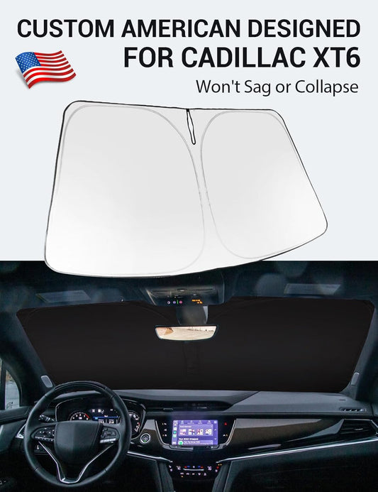 Custom American designed 2020-2026 Cadillac XT6 windshield sunshade, will not sag or collapse
