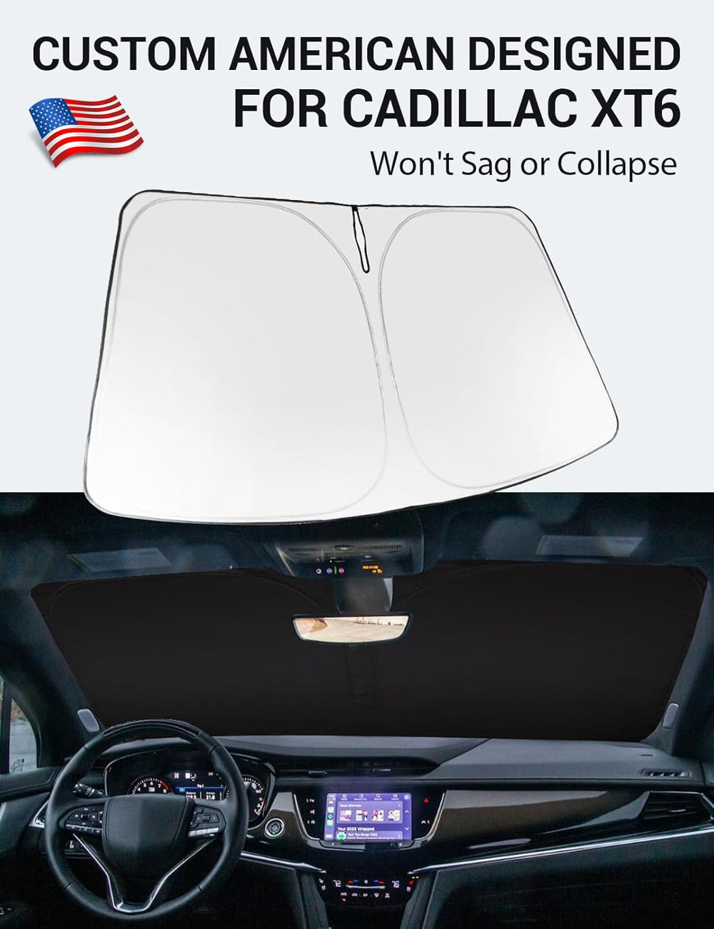 Proadsy 2025 Upgrade Windshield Sun Shade Custom Fit 2020-2023 2024 2025 Cadillac XT6 Foldable Front Sunshade Protector Sun Visor Blocks UV Rays Keep Car Cooler