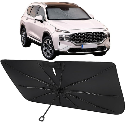 Proadsy Windshield Sun Shade Umbrella for Hyundai Santa Fe 2019-2023 Foldable Car Umbrella Sunshade with Soft TPU Handle Spring Structure Crystal Cooling Material Protect Car from Rays & Heat