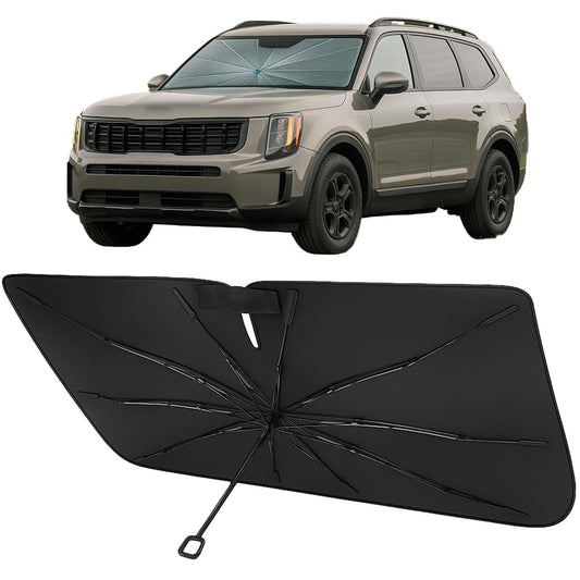 Proadsy Windshield Sun Shade Umbrella for Kia Sorento 2021-2025 2026 Foldable Car Umbrella Sunshade with Soft TPU Handle Spring Structure Crystal Cooling Material Protect Car from Rays & Heat