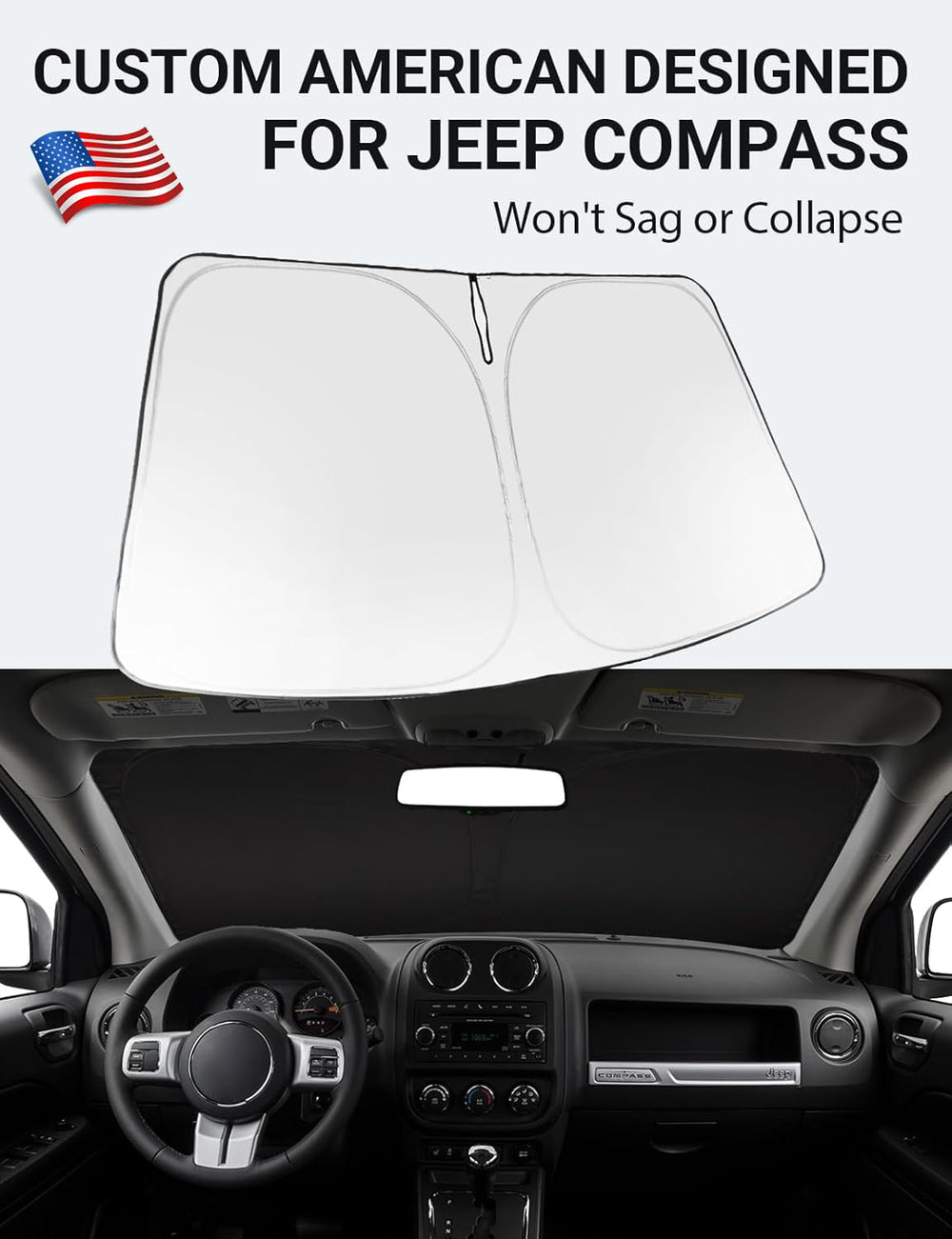 Proadsy 2025 Upgrade Windshield Sun Shade Custom Fit 2007-2017 Jeep Compass Foldable Front Sunshade Protector Sun Visor Blocks UV Rays Keep Car Cooler