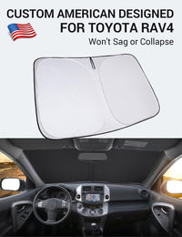 Custom American designed 2006-2012 Toyota RAV4 windshield sunshade, will not sag or collapse