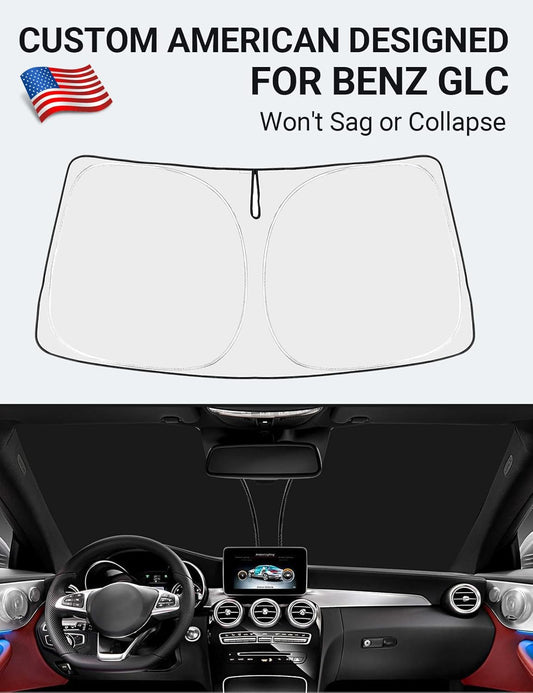 Custom American designed 2016-2022 Mercedes-Benz GLC windshield sunshade, will not sag or collapse