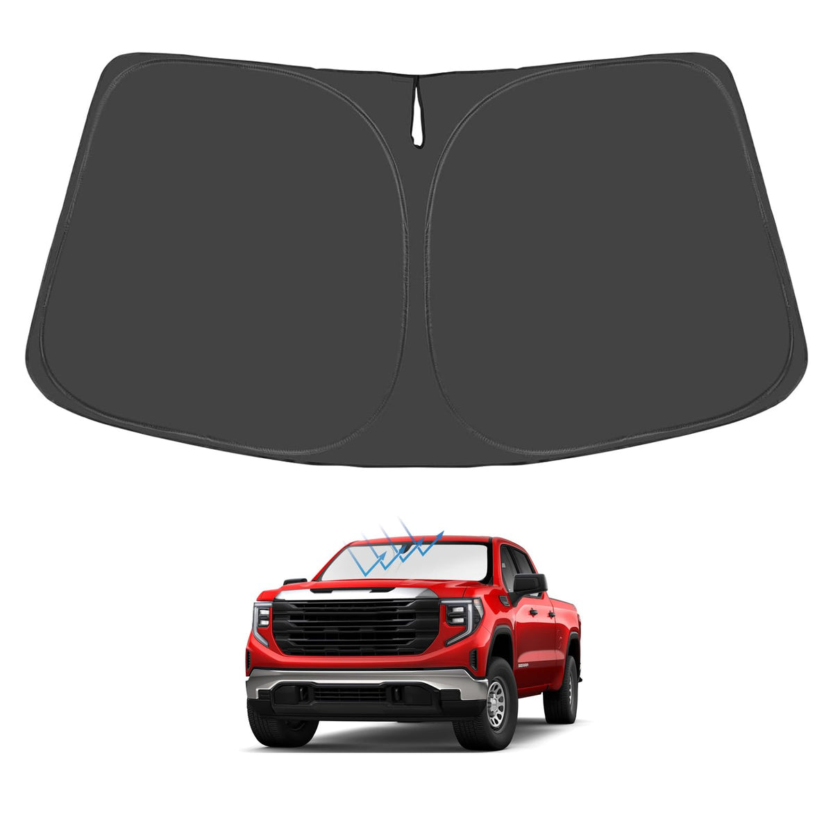 Proadsy Windshield Sun Shade for GMC Sierra 1500 2500 3500 2019-2026 4-Layer Foldable Front Sunshade Protector Sun Visor Blocks UV Rays Keep Car Cooler