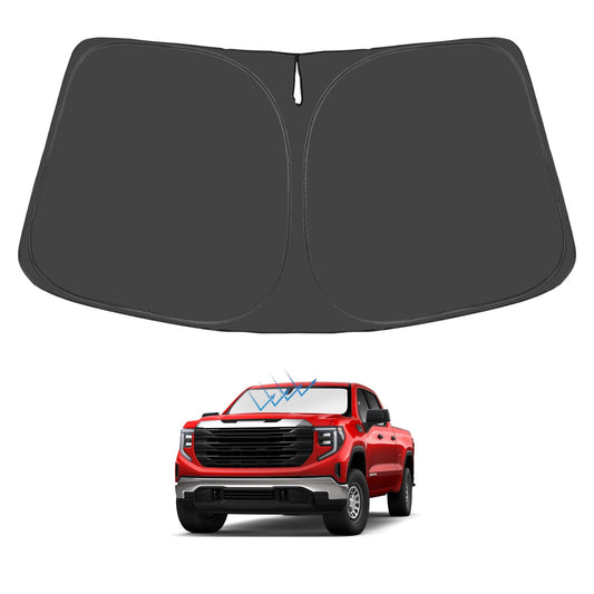 Proadsy Windshield Sun Shade for GMC Sierra 1500 2500 3500 2019-2026 4-Layer Foldable Front Sunshade Protector Sun Visor Blocks UV Rays Keep Car Cooler